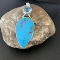 Southwestern Navajo Blue Topaz Turquoise Pendant | Sterling Silver | 3" | 10711