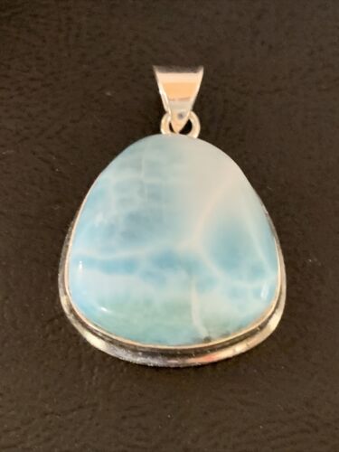 Navajo Sterling Silver Beads Necklace | Blue Larimar Pendant | Authentic Native American Handmade | 10831