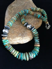 Authentic Native American Navajo Graduated Green Turquoise Necklace | Sterling Silver | 20"