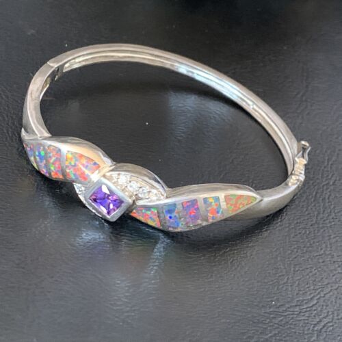 Southwestern Navajo Orange Opal Amethyst Bracelet | Sterling Silver | 7" | Authentic Native American Handmade | 13125