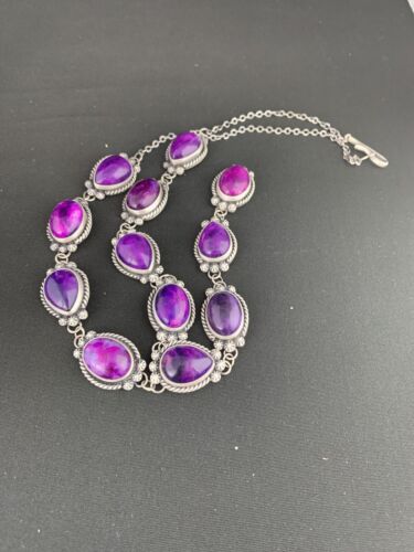 Navajo Sugilite Lariat Necklace | Sterling Silver Pendant | 23" | Authentic Native American Jewelry | 1153