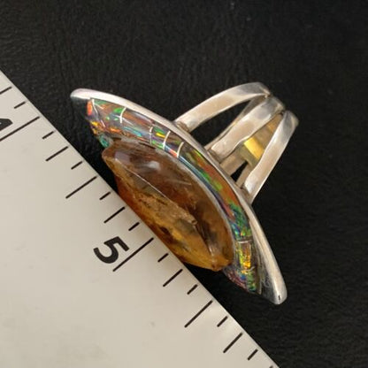Navajo Sterling Silver Opal Inlay Ring | Sz 9 | Authentic Native American Handmade | 12851
