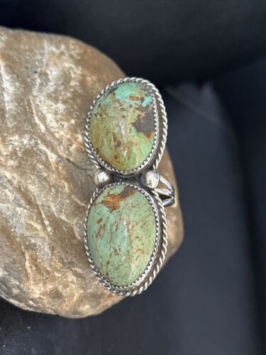 Navajo Green Turquoise Cluster Ring | Authentic Native American Sterling Silver | Multi-Stone | Sz 9.5 | 14500