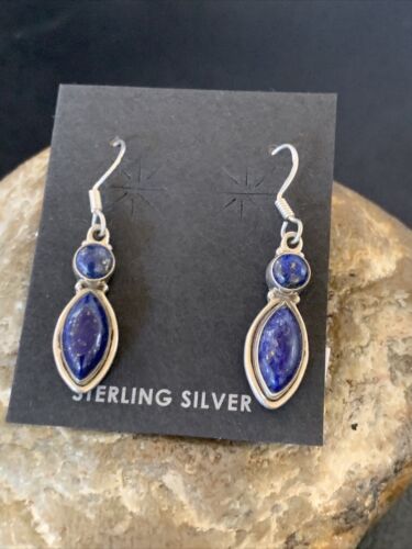 Navajo Lapis Lazuli Multi-Stone Dangle Drop Earrings | Sterling Silver | 0.9" | 12709