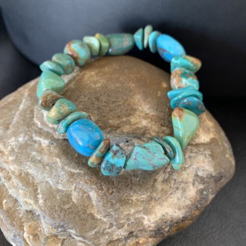 Men's Women's Stretch Bracelet | Blue Green Turquoise Stone | 7" | 11828