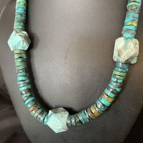 Navajo Turquoise Heishi Spiderweb Necklace | Sterling Silver | 20" | Authentic Native American Handmade | 13894
