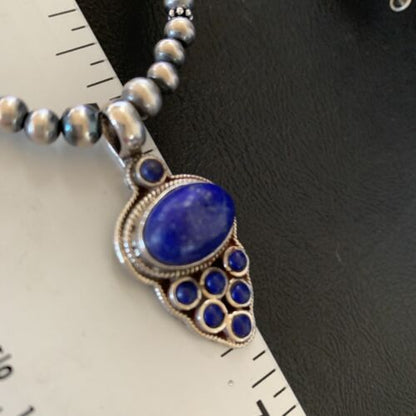 Men's Navajo Pearl Blue Lapis Turquoise Necklace | Sterling Silver | 21" | 12612 | Multi-Stone