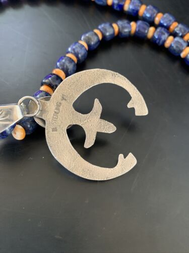Navajo Blue Lapis Spiny Oyster Naja Pendant | Sterling Silver | Authentic Native American Handmade | 11494
