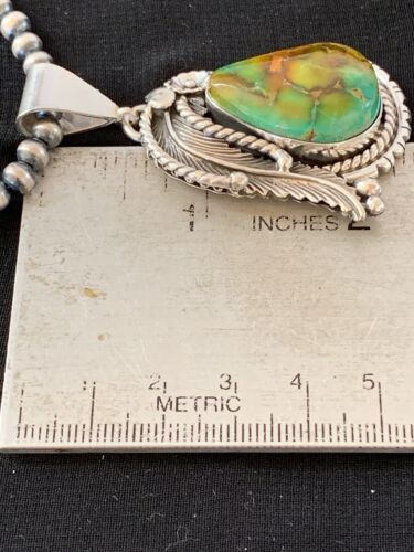 Men's Turquoise Pendant | Navajo Pearls Sterling Silver Necklace | Authentic Native American Handmade | 2568