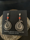 Old Pawn Southwestern Coral Dangle Earrings | Sterling Silver | 1" | 12995