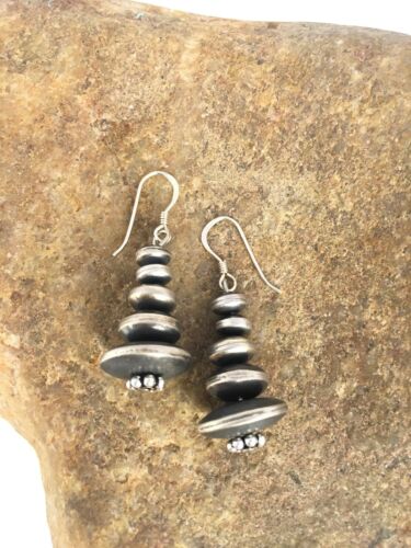 Native American Navajo Pearls Bead Earrings | Sterling Silver | 1.5" | 8861