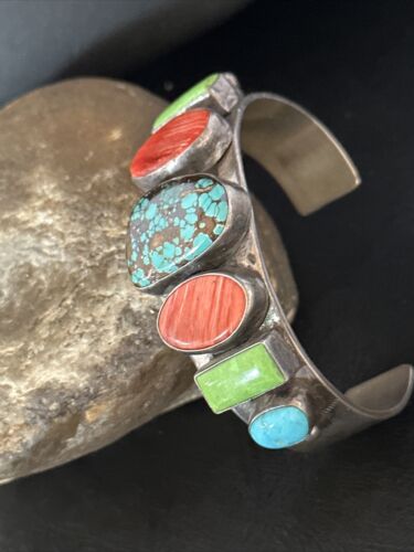 Navajo Turquoise Gaspeite Spiny Oyster Cuff Bracelet | Sterling Silver | Authentic Native American Handmade | 14815