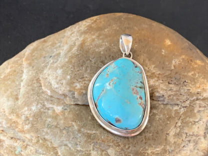 Navajo Blue Bisbee Turquoise Pendant | Sterling Silver | 1.5" | Authentic Native American Handmade | 1622