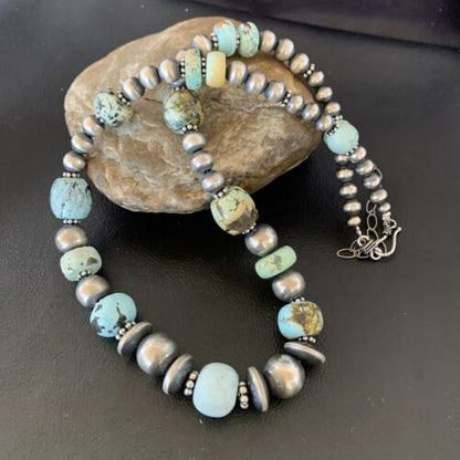 Navajo Pearl Dry Creek Turquoise Beads Necklace | Sterling Silver | 21" | Handmade | 10940