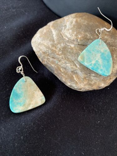 Southwestern Navajo Slab Turquoise Dangle Earrings | Sterling Silver | Authentic Native American Handmade | 1320