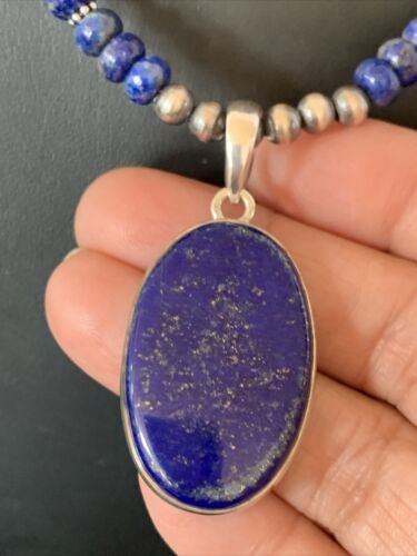 Native American Navajo Blue Lapis Pendant Necklace | Sterling Silver | Authentic Handmade | 11914 - Masha USA