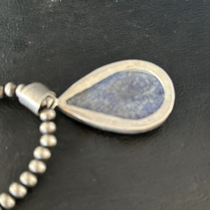 Men's Navajo Pearls Necklace with Faceted Lapis Pendant | Sterling Silver | Authentic Native American Handmade | 14469