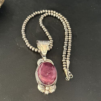 Navajo Purple Spiny Oyster Pendant Necklace | Sterling Silver | Authentic Native American Handmade | 14664