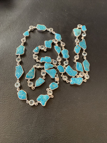 Navajo Blue Kingman Turquoise Topaz Pendant Necklace | Sterling Silver | 30" | 11783