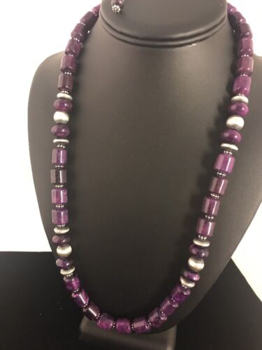 Navajo Purple Sugilite Bead Necklace | Sterling Silver | Authentic Native American Handmade | 18" | 3128