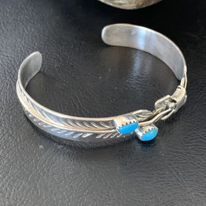 Navajo Blue Kingman Turquoise Cuff Bracelet | Sterling Silver | Authentic Native American Handmade | 12877 - Masha USA