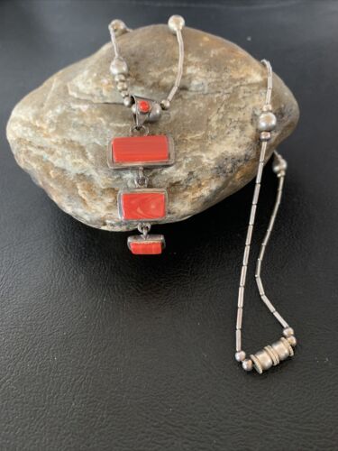 Native American Old Pawn Apple Coral Necklace | Sterling Silver | 19" | 02187