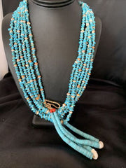 Native American Santo Domingo Spiny Blue Turquoise Shell Jacla Necklace | 36" | 13190
