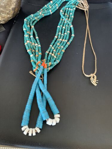 Native American Santo Domingo Spiny Blue Turquoise Shell Jacla Necklace | 36" | 13193