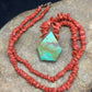 Native American Turquoise Coral Pendant Necklace | Brass Old Pawn | 19" | 4002