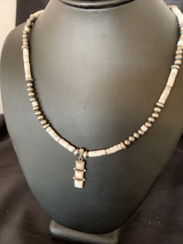 Navajo White Buffalo Turquoise Pendant Set | Sterling Silver | Authentic Native American Handmade | 12246