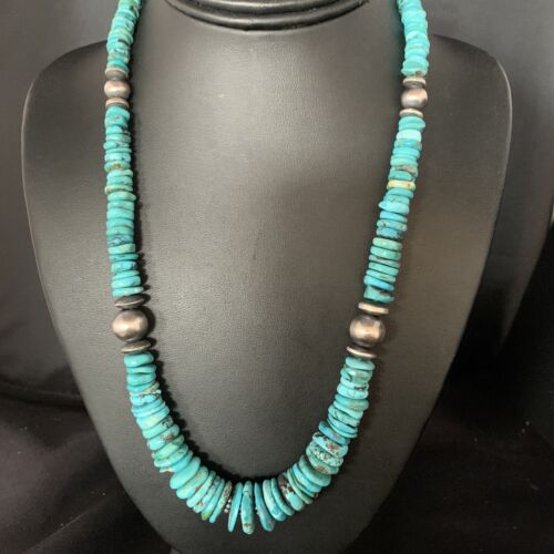 Authentic Native American Navajo Graduated Blue Turquoise Necklace | Sterling Silver | 22" | 13568
