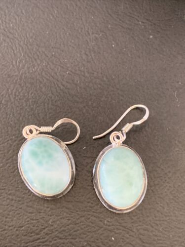 Navajo Blue Larimar Dangle Earrings | Sterling Silver Beads | Authentic Native American Handmade | 1613
