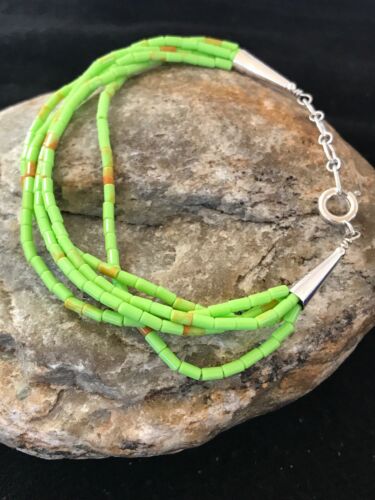 Navajo Green Stabilized Gaspeite Heishi Bracelet | Sterling Silver | 5 Strand | 8" | 13602