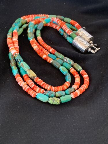 Navajo Green Turquoise Spiny Necklace Set | Sterling Silver | Authentic Native American Handmade | 2979