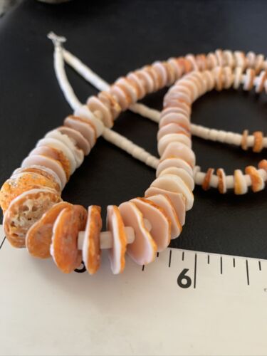 Navajo Turquoise, Orange Spiny Oyster, Pink Shell Necklace | Sterling Silver | Authentic Native American | Graduated | 28" | 12257
