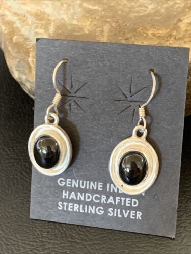 Native American Navajo Black Onyx Dangle Earrings | Sterling Silver | 0.5" | 12646