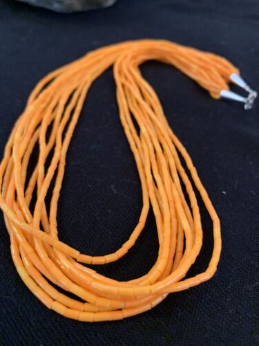 Stabilized Orange Spiny Oyster Heishi Necklace | 10 Strand | Sterling Silver | Authentic Native American Handmade | 619