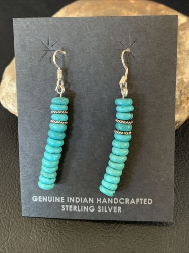 Navajo Blue Turquoise Earrings | Sterling Silver | American Pearls Bead | 1.5" | 13054
