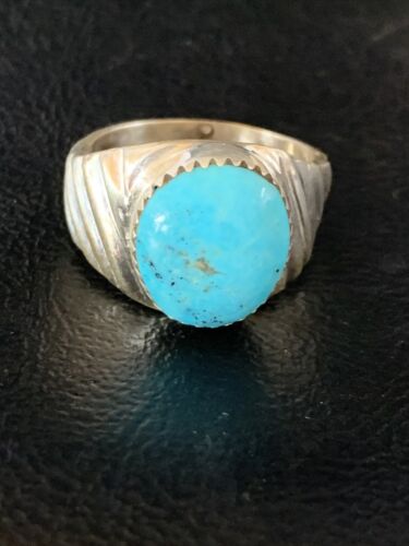 Southwestern Navajo Blue Kingman Turquoise Ring | Sterling Silver | Sz 9 | 14156