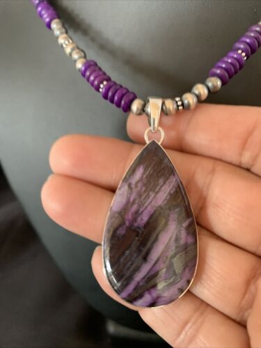 Native American Sterling Silver Navajo Pearl Purple Sugilite Pendant | Authentic Handmade | 11916