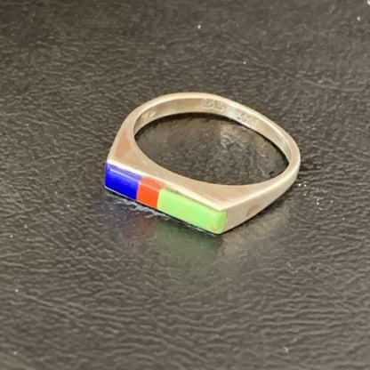 Native American Navajo Green Gaspiete Lapis Red Coral Inlay Ring | Sz 7 | 11139 - Masha USA