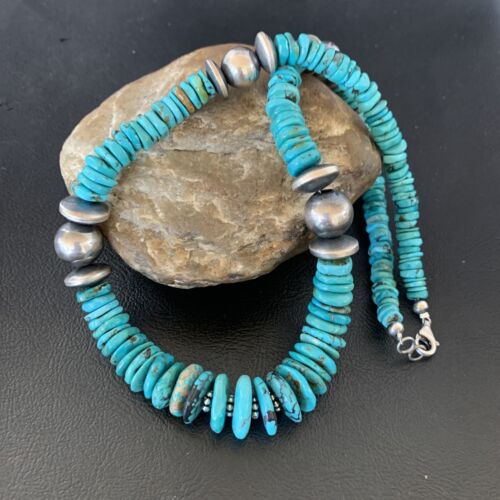 Navajo Blue Turquoise Sterling Silver Graduated Necklace | Authentic Native American | 20" | 13397