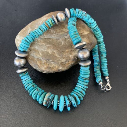 Navajo Blue Turquoise Sterling Silver Graduated Necklace | Authentic Native American | 20" | 13397