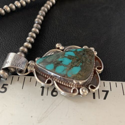 Navajo Spiderweb Turquoise Pendant Necklace | Sterling Silver | 2.25" | Authentic Native American Handmade | 14060