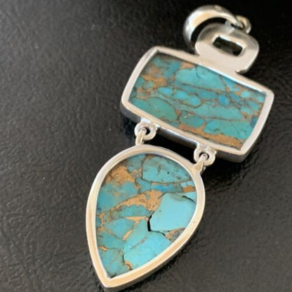 Navajo Blue Topaz Mojave Turquoise Pendant | Authentic Native American Sterling Silver | Multi-Stone | 10714