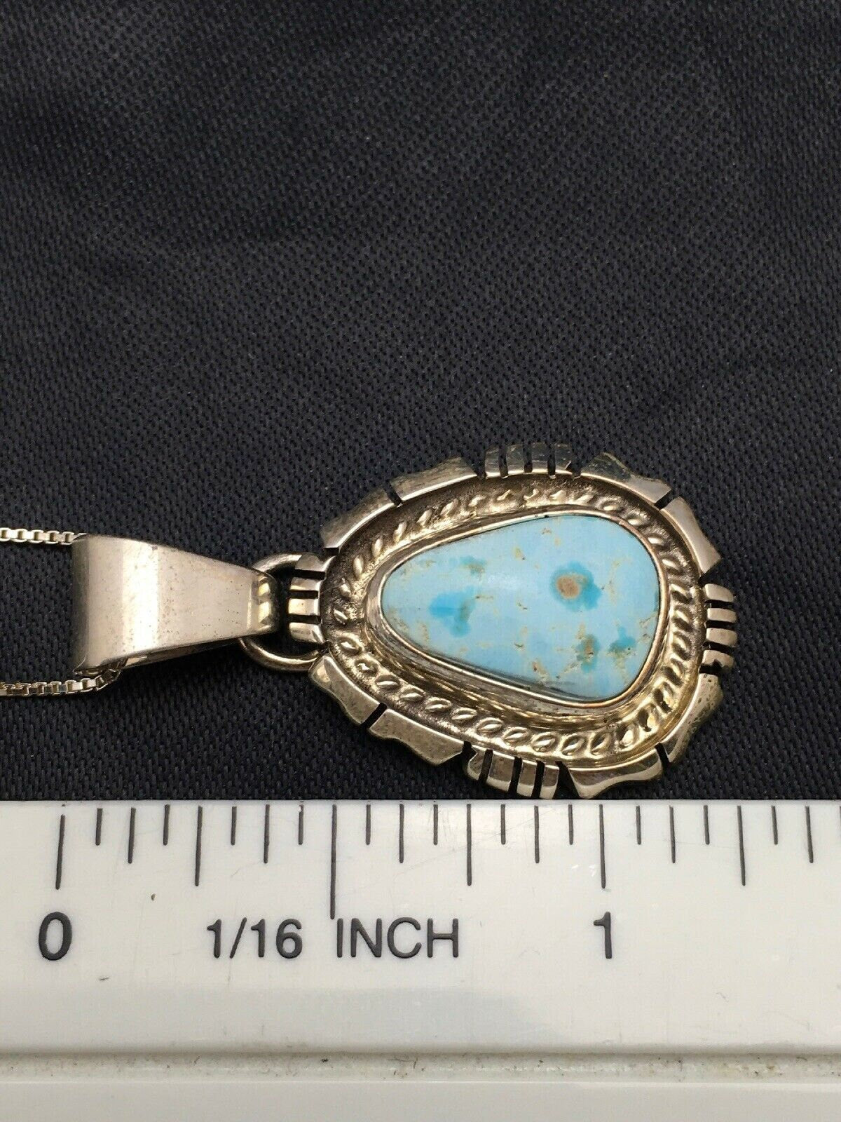 Navajo Dry Creek Turquoise Pendant Necklace | Sterling Silver | Authentic Native American Handmade | 3107