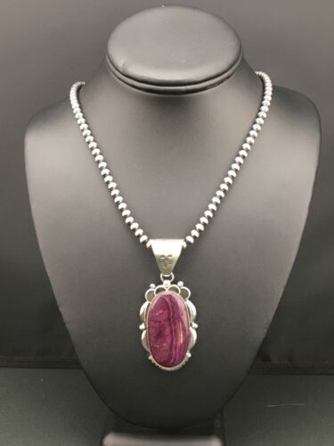 Navajo Pearls Purple Spiny Oyster Pendant Necklace | Sterling Silver | Native American Handmade | 4815
