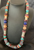 Navajo Turquoise Spiny Oyster Coral Lapis Necklace | Sterling Silver | 24" | Authentic Native American Handmade | 11871