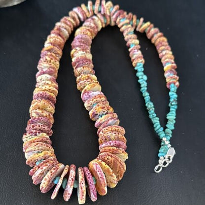 Navajo Purple Spiny Oyster & Turquoise Necklace | Sterling Silver | Authentic Native American | 28" | 14624