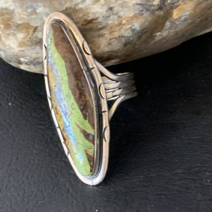 Navajo Green Gaspeite Ring | Sterling Silver | Sz 11 | Authentic Native American Handmade | 13859